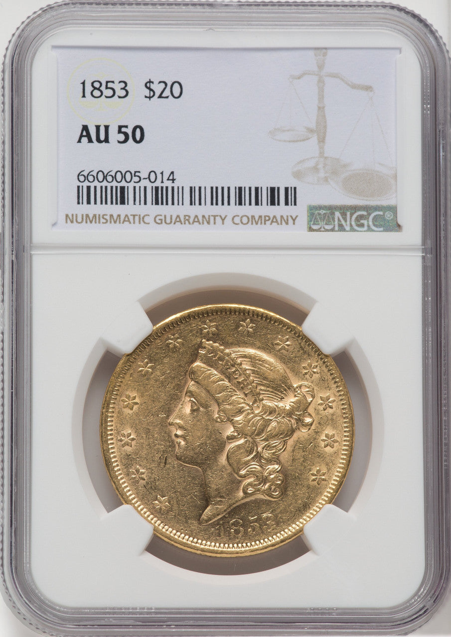 1853 $20 Liberty Double Eagle NGC AU50