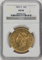 1853/2 $20 Liberty Double Eagle NGC AU58