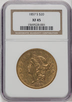 1857-S $20 Liberty Double Eagle NGC XF45