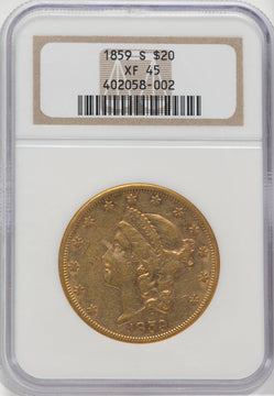 1859-S $20 Liberty Double Eagle NGC XF45