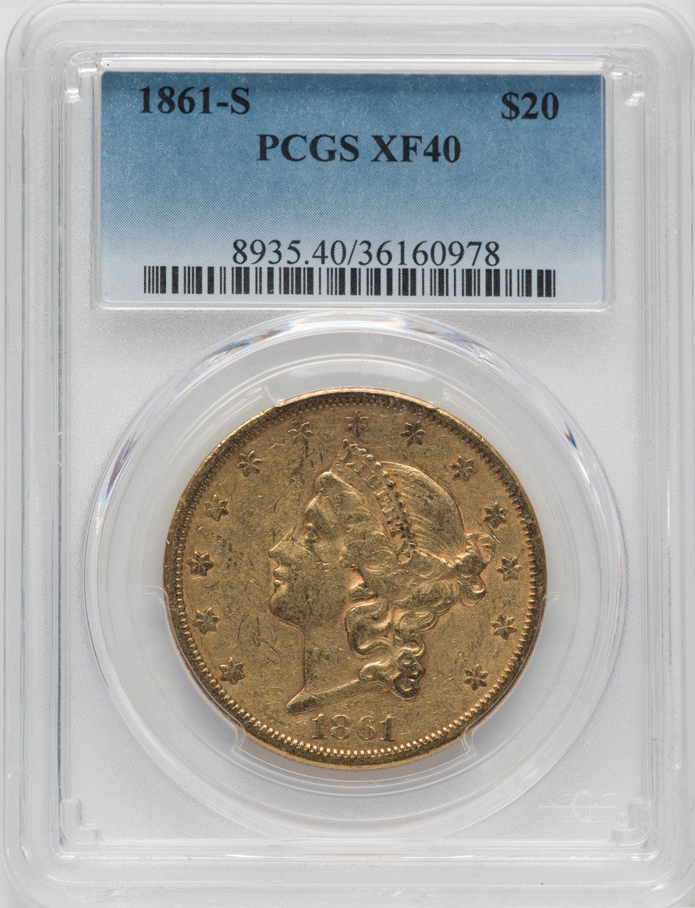 1861-S $20 Liberty Double Eagle PCGS XF40