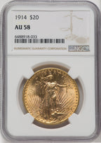 1914 $20 Saint-Gaudens Double Eagle NGC AU58
