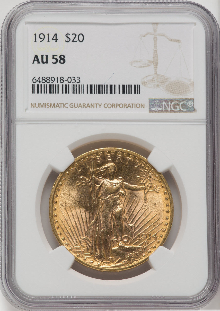 1914 $20 Saint-Gaudens Double Eagle NGC AU58