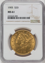 1905 $20 Liberty Double Eagle NGC MS61