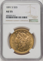1891-S $20 Liberty Double Eagle NGC AU55