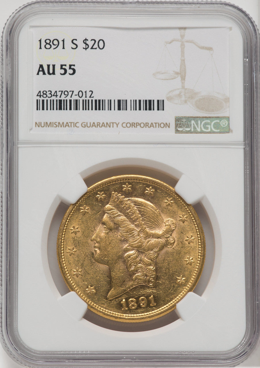 1891-S $20 Liberty Double Eagle NGC AU55