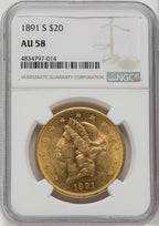 1891-S $20 Liberty Double Eagle NGC AU58