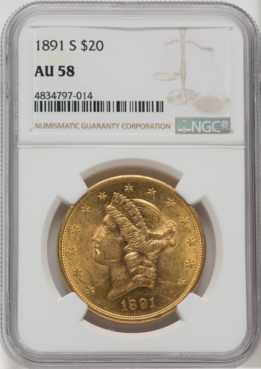 1891-S $20 Liberty Double Eagle NGC AU58