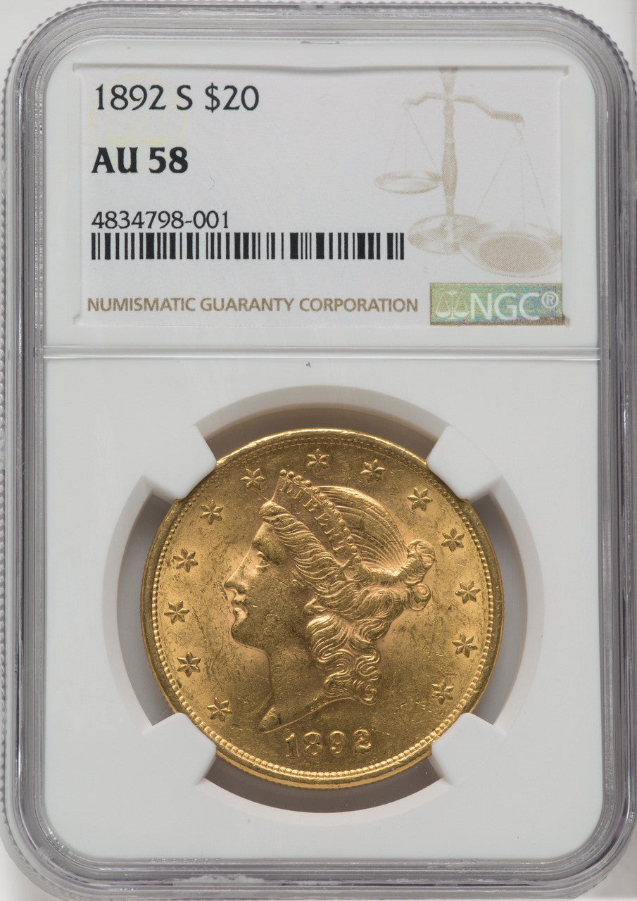 1892-S $20 Liberty Double Eagle NGC AU58