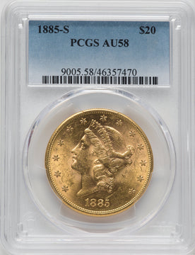 1885-S $20 Liberty Double Eagle PCGS AU58
