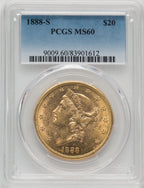 1888-S $20 Liberty Double Eagle PCGS MS60