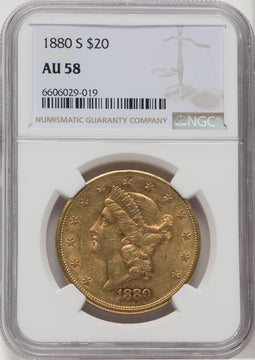 1880-S $20 Liberty Double Eagle NGC AU58
