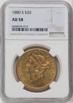 1880-S $20 Liberty Double Eagle NGC AU58
