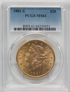 1881-S $20 Liberty Double Eagle PCGS MS61