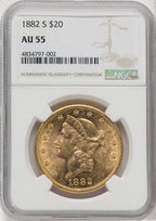 1882-S $20 Liberty Double Eagle NGC AU55