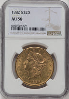1882-S $20 Liberty Double Eagle NGC AU58