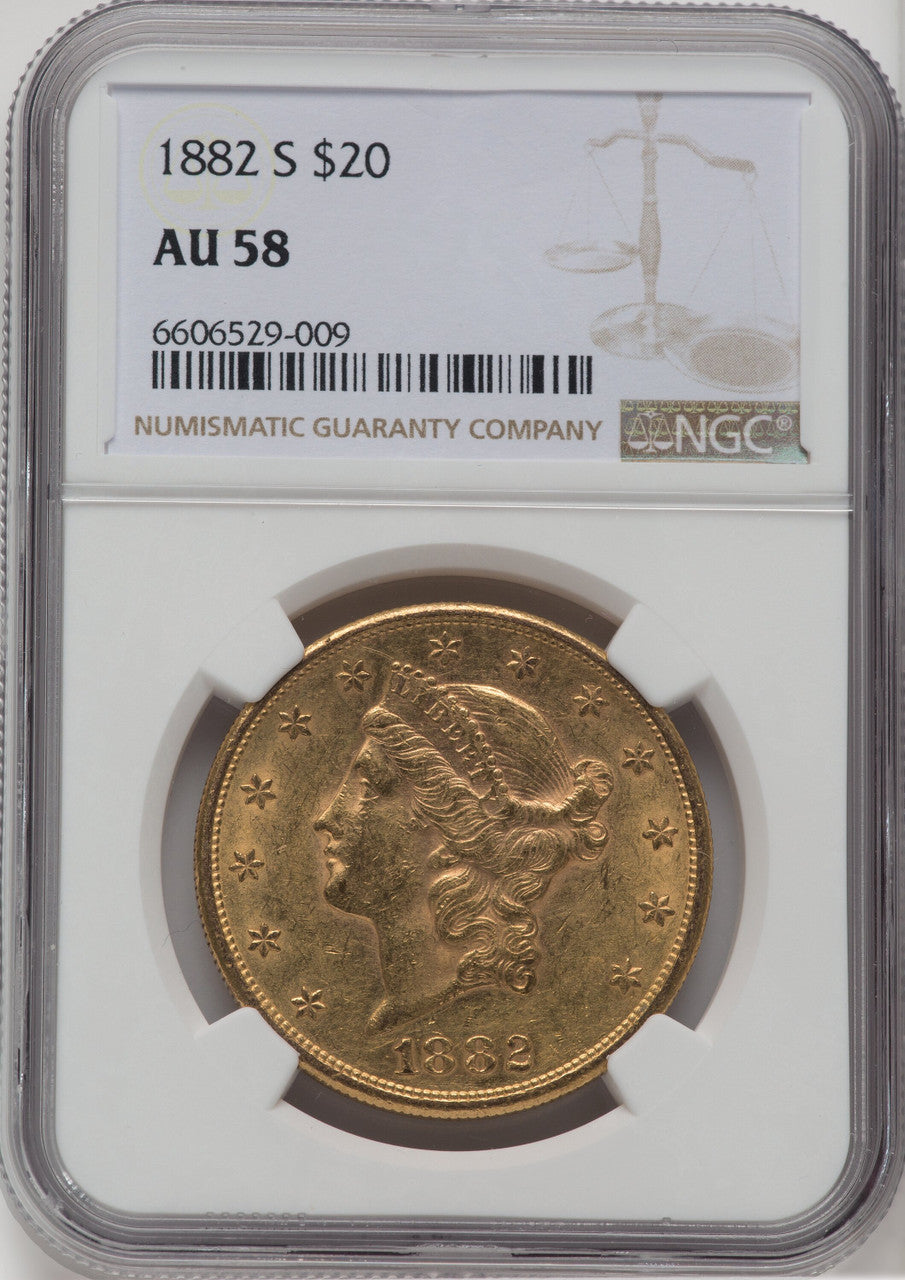 1882-S $20 Liberty Double Eagle NGC AU58