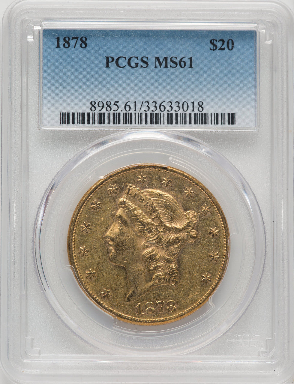 1878 $20 Liberty Double Eagle PCGS MS61