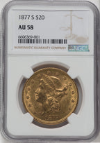 1877-S $20 Liberty Double Eagle NGC AU58 (760875023)