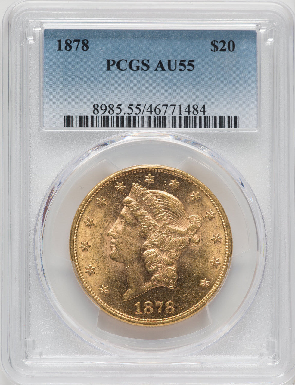 1878 $20 Liberty Double Eagle PCGS AU55