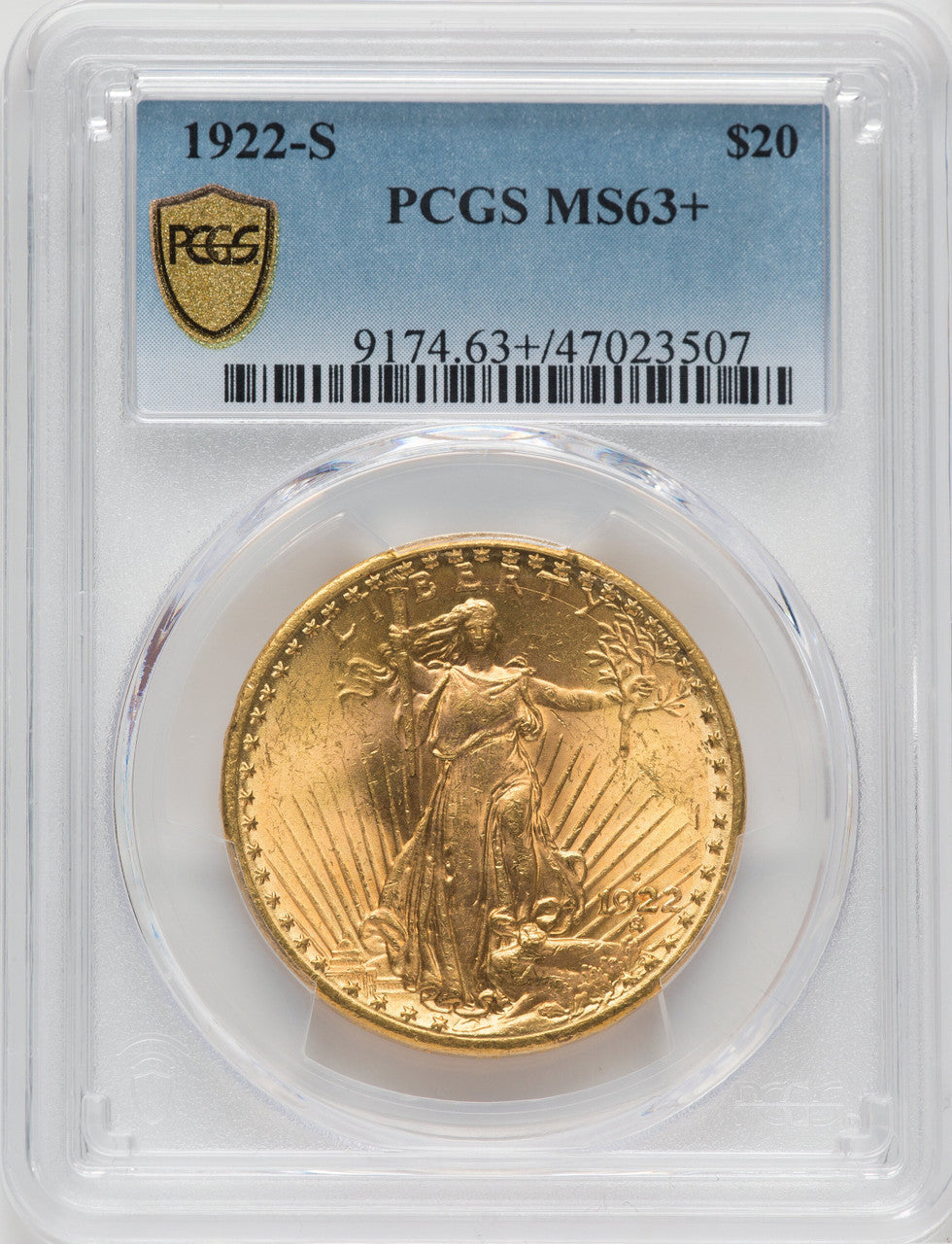 1922-S $20 Saint-Gaudens Double Eagle PCGS MS63+