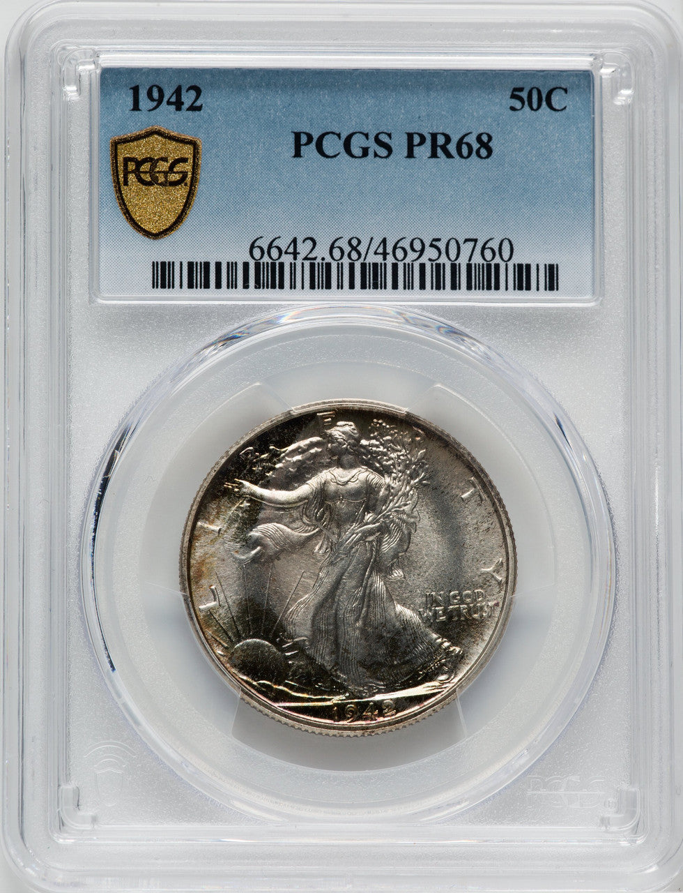 1942 50C Proof Walking Liberty Half Dollar PCGS PR68