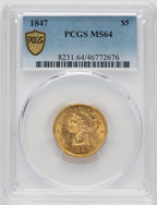 1847 $5 Liberty Half Eagle PCGS MS64