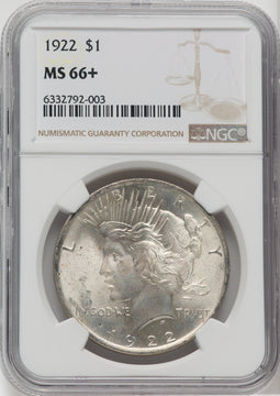 1922 $1 NGC Plus Peace Dollar NGC MS66+