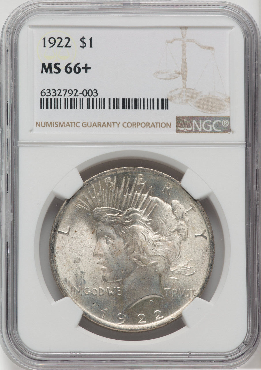 1922 $1 NGC Plus Peace Dollar NGC MS66+