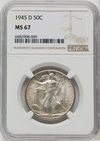 1945-D 50C Walking Liberty Half Dollar NGC MS67