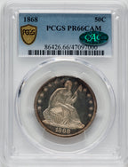 1868 50C CA CAC Proof Seated Half Dollar PCGS PR66