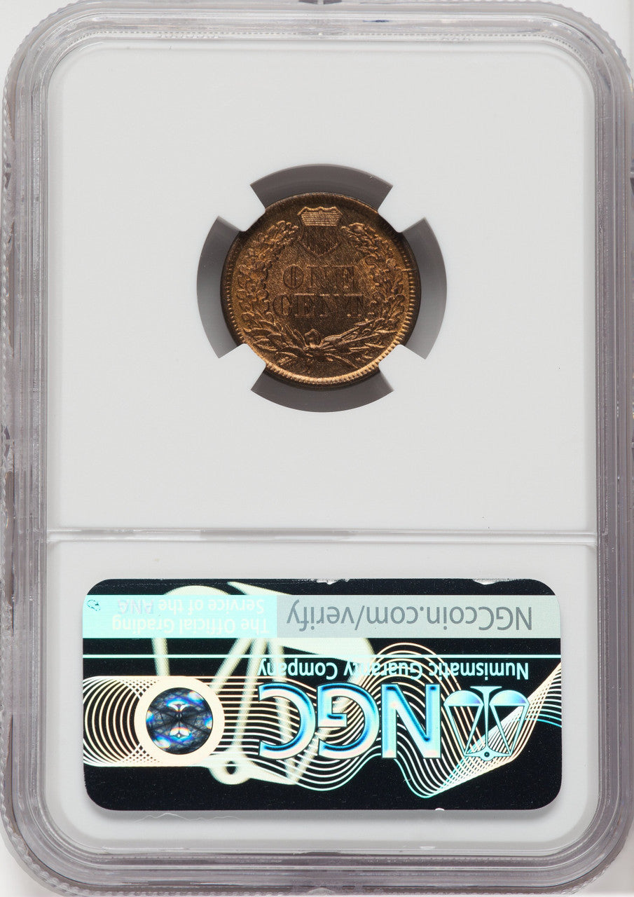 1864 Bronze No L RB NGC Plus Indian Cent NGC MS66+