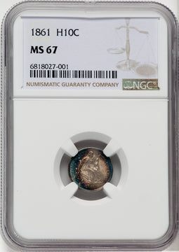 1861 H10C Seated Half Dime NGC MS67
