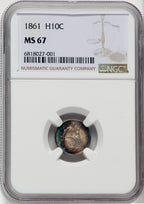 1861 H10C Seated Half Dime NGC MS67