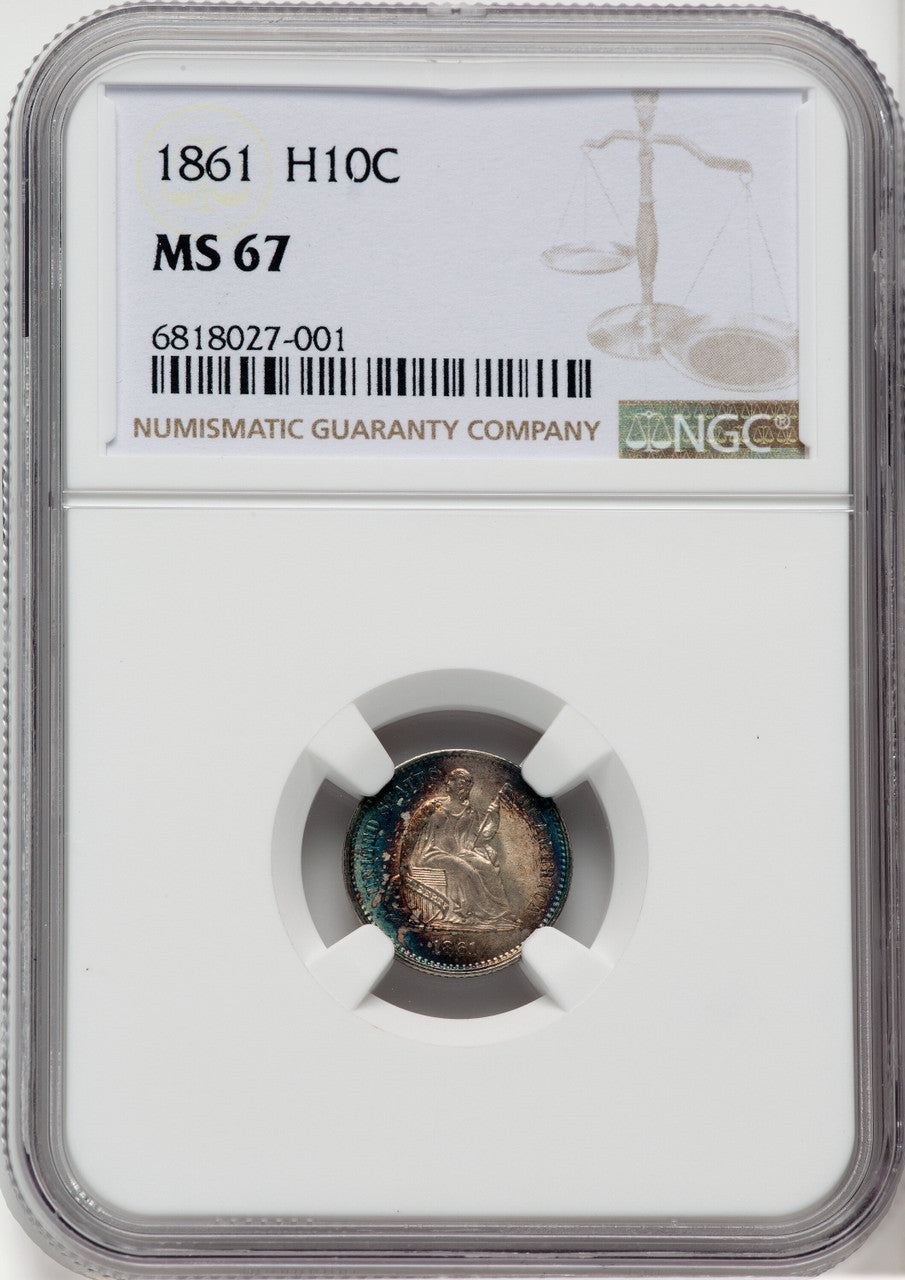 1861 H10C Seated Half Dime NGC MS67