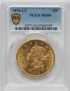 1876-CC $20 Liberty Double Eagle PCGS MS60