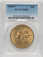 1856-S $20 Liberty Double Eagle PCGS MS60