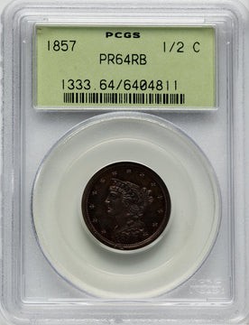 1857 1/2 C RB Proof Half Cent PCGS PR64