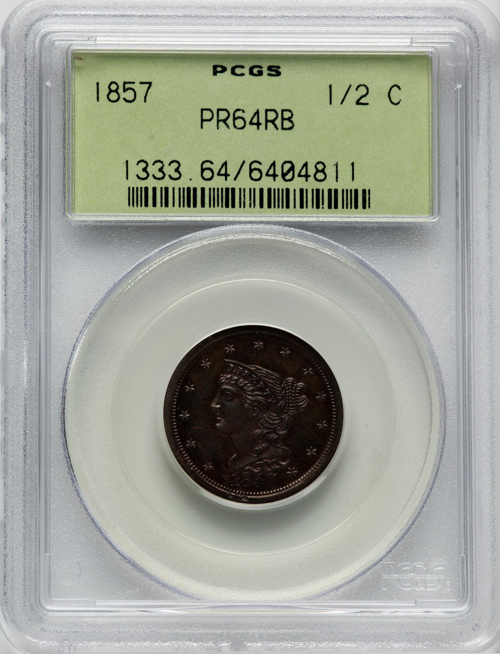1857 1/2 C RB Proof Half Cent PCGS PR64