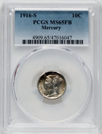 1916-S 10C Mercury FB Mercury Dime PCGS MS65