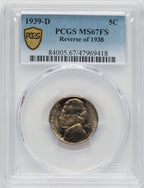 1939-D Reverse of 1938 5C FS Jefferson Nickel PCGS MS67