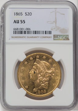1865 $20 Liberty Double Eagle NGC AU55