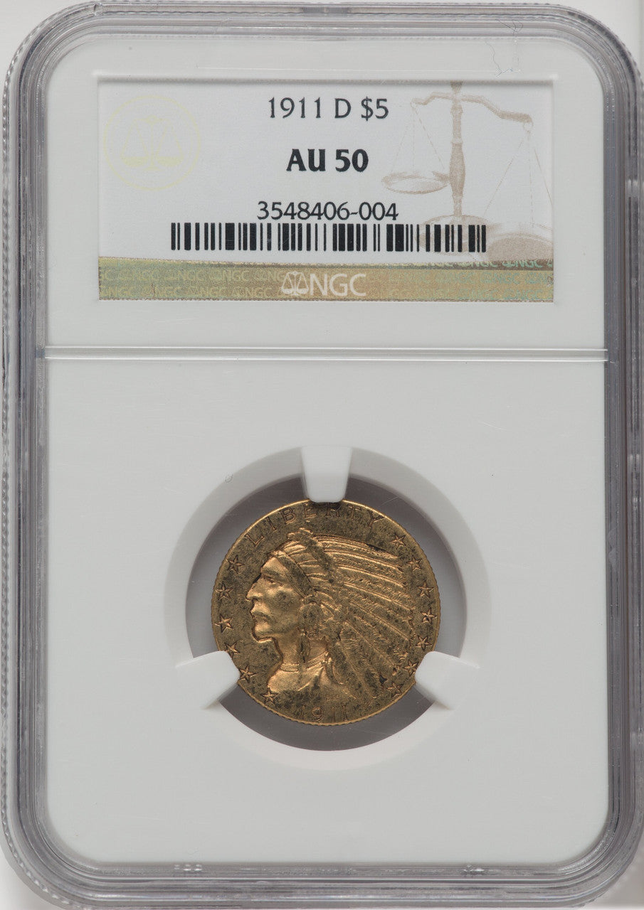 1911-D $5 Indian Half Eagle NGC AU50