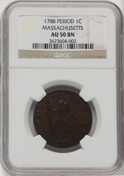 1788 Massachusetts Period Cent Colonials NGC AU50