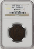 1788 Massachusetts Period Cent Colonials NGC AU50