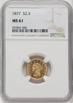 1877 $2.50 Liberty Quarter Eagle NGC MS61