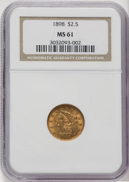 1898 $2.50 Liberty Quarter Eagle NGC MS61