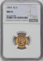 1854 $2.50 Liberty Quarter Eagle NGC MS61