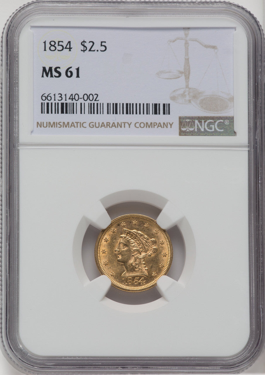 1854 $2.50 Liberty Quarter Eagle NGC MS61