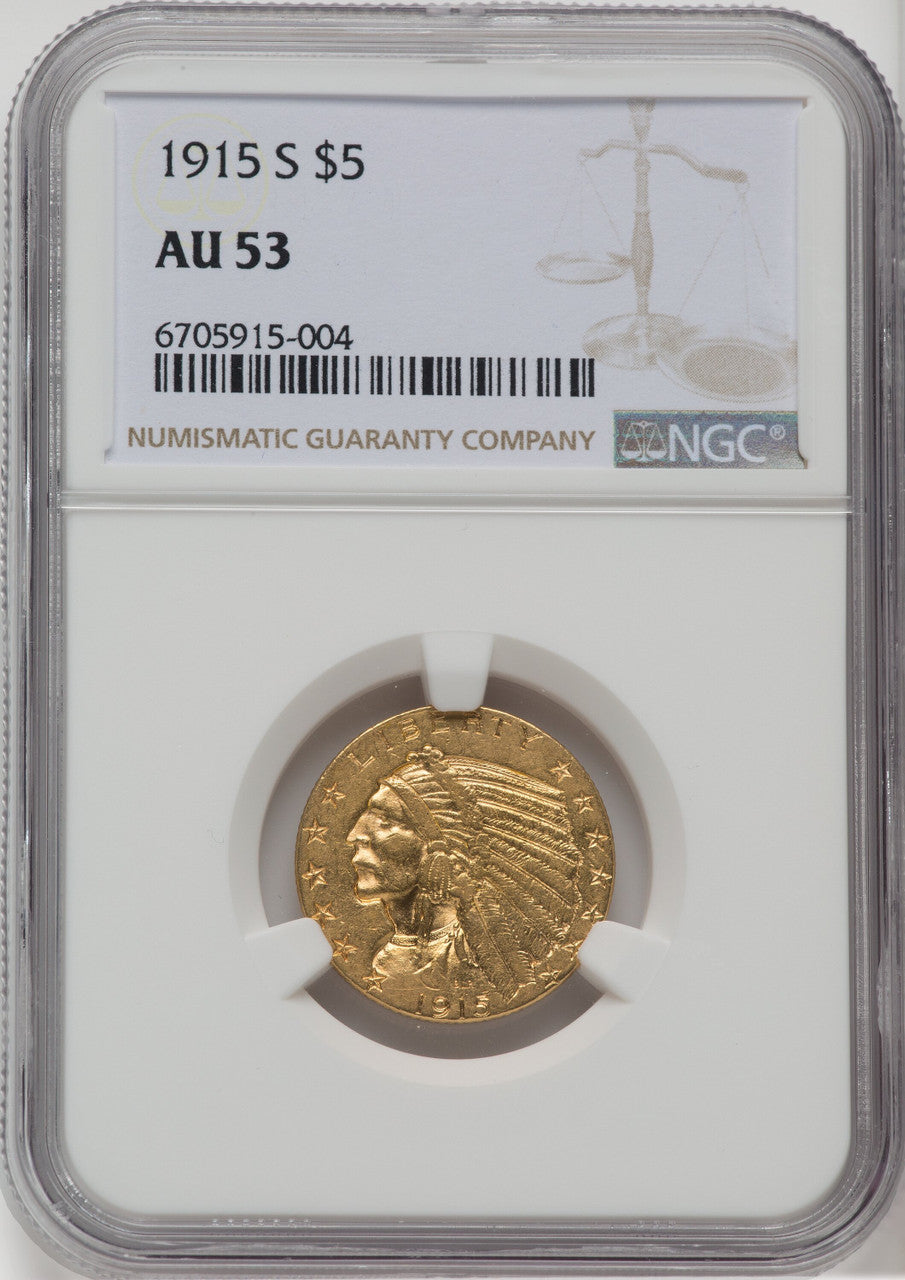 1915-S $5 Indian Half Eagle NGC AU53